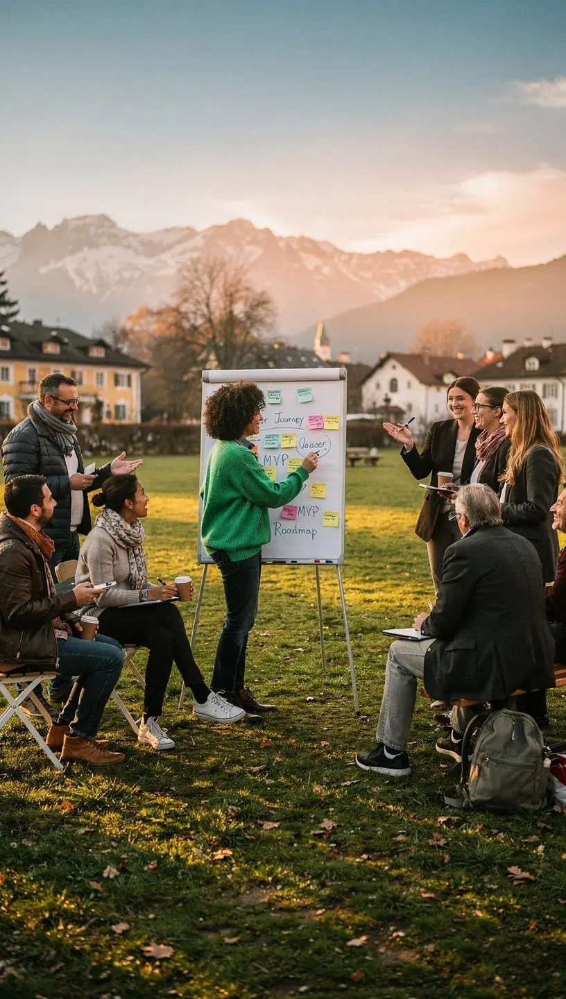 Ein Produktmanager, der an einem Laptop Benutzerforschungsergebnisse analysiert.