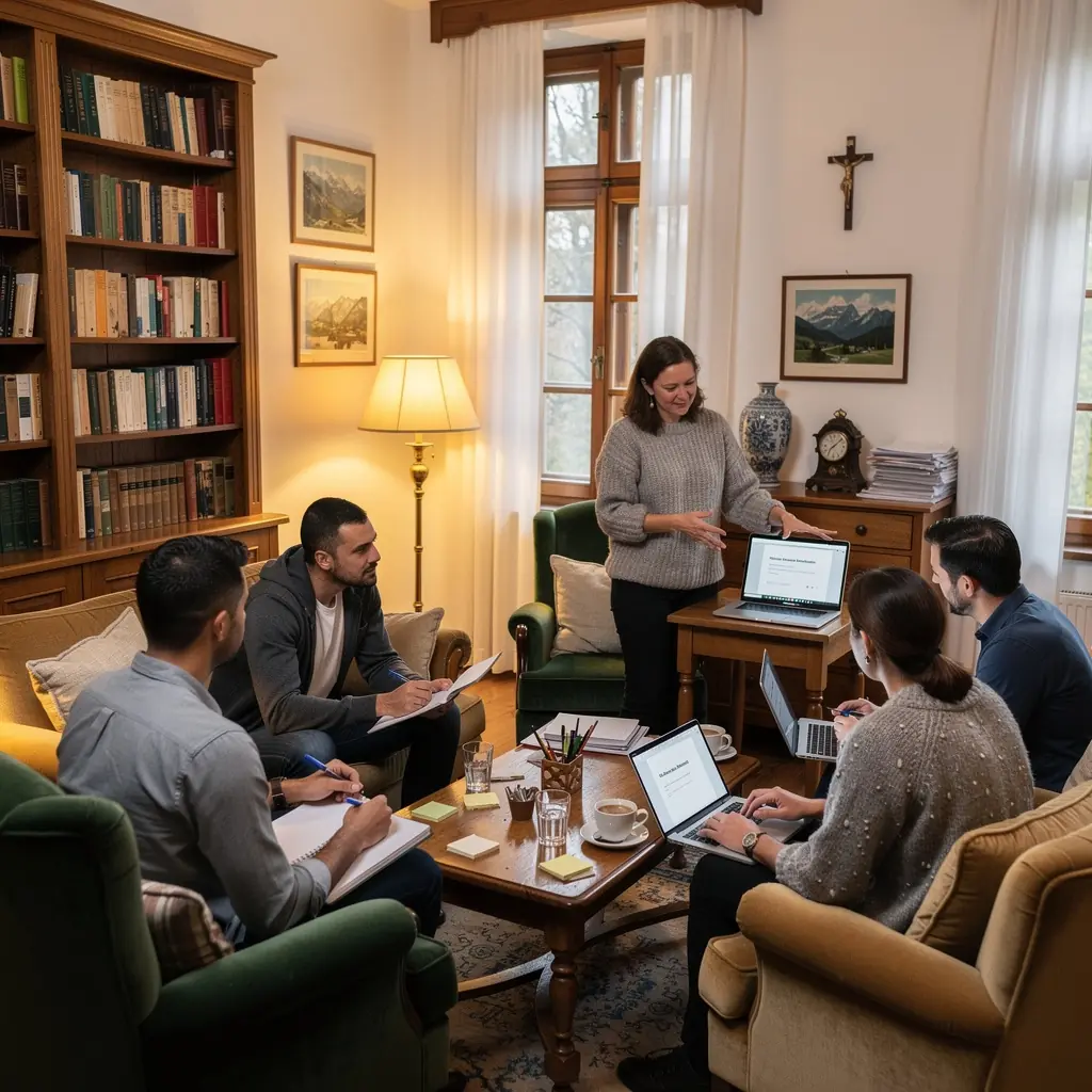 Eine Gruppe von Fachleuten diskutiert die Ergebnisse einer Benutzerforschung in einem Workshop.